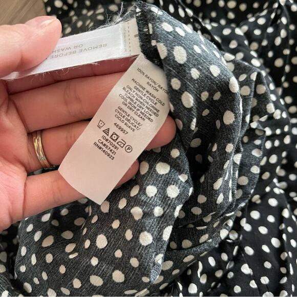 LOFT Black & White Polka Dot Ruffle Belted Wrap Romper - Picture 6 of 6